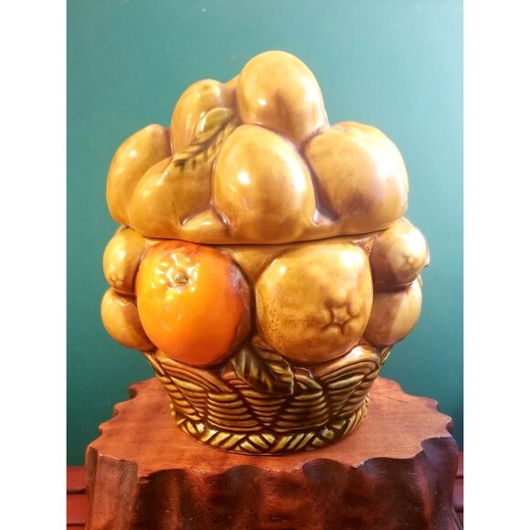 Vintage Inarco E3354 Covered Candy Dish Oranges Lemons Fruit Design 6.5"H 6"Dia - Picture 2 of 9